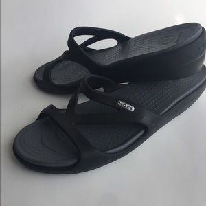 Crocs Black Wedge Sandals size 9